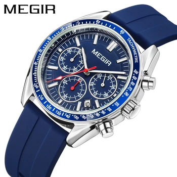 MEGIR Quartzo Multifuncional Homens Relógio de Luxo da Marca Azul Relógios do Silicone Impermeável do Cronógrafo Relógio de Presente Para Homens Reloj Hombre