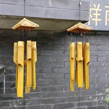 Japonês Sinos De Vento Bambu Manivela Vintage Sorte Sinos De Vento Exterior Pátio Com Jardim Decorativo Varanda Pendurar Enfeites De Paisagem