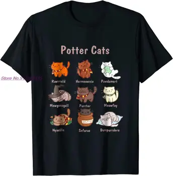 Potter Gatos t-shirt, Presentes Engraçados Para os Amantes do Gato Camiseta Homem Engraçado Slim Fit Tops, Camisas de Algodão T-Shirt da Moda