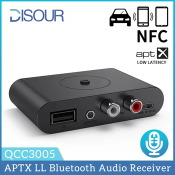 A Qualcomm QCC3005 Bluetooth 5.0 Receptor de Áudio APTX APTX-LL AUX de 3,5 mm R/L RCA USB Com Microfone de som hi-fi de Música do Adaptador sem Fio