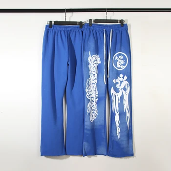 23SS de Alta Qualidade, Azul Hellstar Estúdios de Calças de Yoga Homens Mulheres Vintage Impresso Hellstar Calças Terry Calças de Moletom