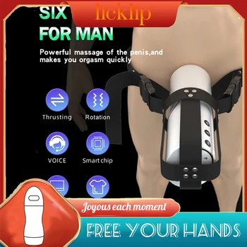 LICKLIP Automáticas Telescópicas Wearable Masturbador Para Homens Braço Ajustável Pênis Massager Vagina Masculino Aeronave Copa Brinquedos Sexuais