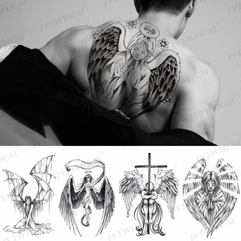 Impermeável Tatuagem Temporária Adesivos De Transferência De Água Anjo Cruz Oração Fake Tattoo Flash Legal Da Tatuagem Da Arte Corporal Para Mulheres E Homens