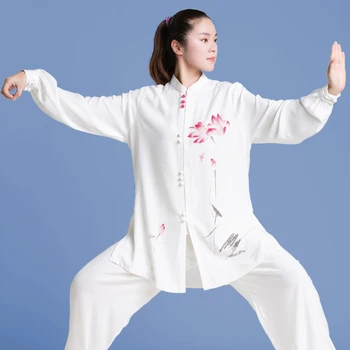 Kung Fu Tai Chi Roupas De Artes Marciais Roupas Taijiquan Wushu Uniforme Wing Chun Branco Pintados À Mão 2022 Novo Estilo