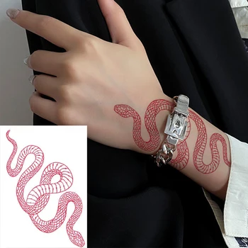 Cobra Adesivos Tatuagem Temporária Mulheres Impermeável Arte do Corpo Pintado de Preto E Vermelho Braço a Cintura de Corpo Pintado Falso Tatto Acessórios