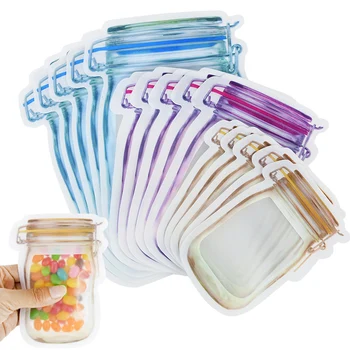 5/10Pcs Reutilizáveis Frasco de vidro Frasco de Saco de Freezer Armazenamento de Alimentos Doces Lanches Zíper do Saco Para a Viagem de Cozinha Organizador Selado Fresco Saco