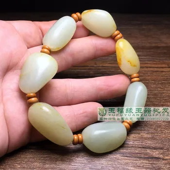 1pcs/monte Hetian Jade mão cadeia Hetian jade homens e mulheres de estilo de Qinghai material bracelete frisado vermelho Qinpi de pedra original