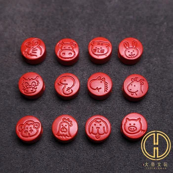 Natural 100% real vermelho de Cinábrio Jade contas redondas esculpida doze do zodíaco Chinês colar de acessórios para a mulher os homens de Presente de boa sorte