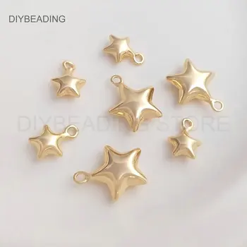 Jóias em ouro, Fazendo entregas Ouro 14K Plated Bronze Simples Puffy Estrelas Bonito Pingente Charme Encontrar, para as Mulheres Brinco de Fazer