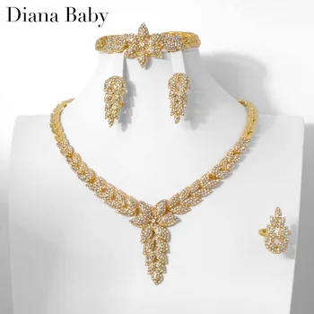 Diana Baby Conjunto de Jóias de Noiva italiana Banhado a Ouro Indiano Designers de Vestido de Colar de Correspondência de Gargantilhas de Luxo, quatro pcs Conjunto de Jóias