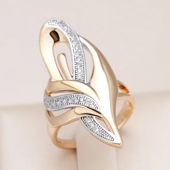 Kinel de Luxo 585 de Ouro Rose Cor do Big Anéis para as Mulheres Micro-cera Embutimento Natural Zircão Anéis Incomum Étnica Jóias de Casamento da Noiva