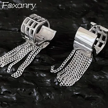 Foxanry Vintage, feitos à mão Festa de Brincos para Mulheres, Casais Novos Moda Criativa Cadeia de Borla Geométricos feitos à mão Ouvido Jóias Presentes