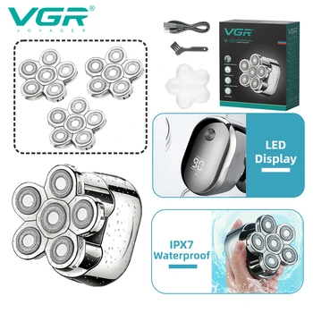 VGR Aparador de Pêlos Impermeável Profissional Aparador de Seis pás Elétrica sem Fios, máquina de Barbear Recarregável Máquina de Barbear para os Homens V-395