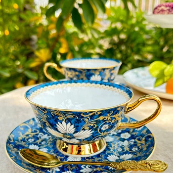 Porcelana europeia xícara de café e pires conjunto de alto grau requintado cerâmica preto xícara de chá de chá da tarde inglês conjunto de copa.