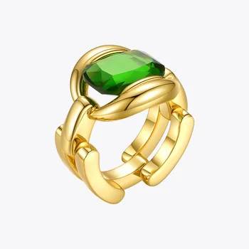 ENFASHION Punk Verde Anéis de Pedra Para as Mulheres Instrução de Aço Inoxidável da Cor do Ouro do elo da Cadeia de Vidro, Anel de 2020 Moda Jóias R4062