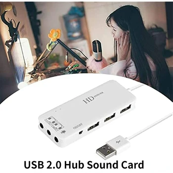 Nku Hub USB 2.0 Adaptador de Áudio Externo, Placa de Som Estéreo de 3,5 mm Fone de ouvido Microfone para Windows Mac Linux Laptop PC Desktop PS4/5