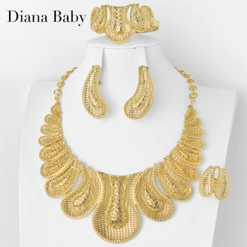 Diana Baby Conjunto de Jóias de Noiva, Dubai, África do Ouro 18K Cor do Colar Pulseira, Anel, Brincos de Festa de Casamento Romântico a Moda de Correspondência