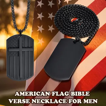 Cruz preta Colares para os Homens, à prova d'água do Aço Inoxidável da América Bandeira dos EUA de Tag de Cão, Pingente de Colar, Homem de Fé Religiosa Jóias