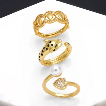 OCESRIO Grande Pérola Coração de Cristal de Anéis para as Mulheres de Cobre Banhados a Ouro Leopard Cabeça de Cobra, Anel de Mulheres Jóia da Menina Dom rigj05