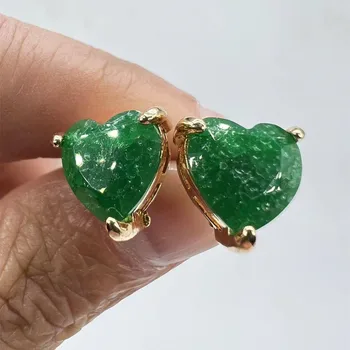 Classic Prata 925 Stud Banhado a Ouro Incrustada de Amor Pedra Verde Mini Mulheres Brincos