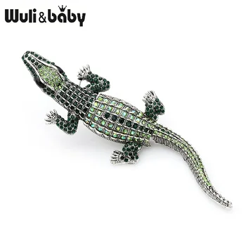 Wuli&bebê Crocodilo Grande Broche, Verde, Azul, 2 Cores de Grande Jóia Animal do Broche Para Homens e Mulheres Espumante Strass
