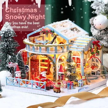 Diy Cabine de Natal Noite de Neve de Madeira feito à mão Montagem Criativa de Natal Modelo de Cabine de Presente para a Namorada