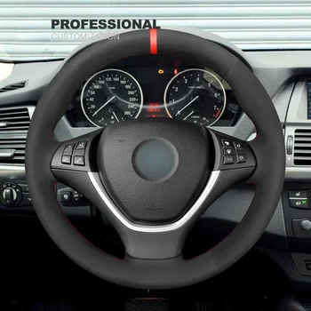 DIY Ponto a Mão de Camurça Preto Carro Cobertura de Volante Para BMW X5 E70 2007-2012 / X6 E71 E72 Acessórios do Carro