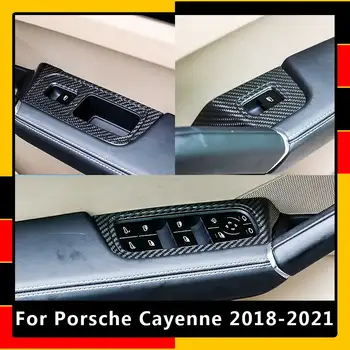 Para O Porsche Cayenne 2018-2020 Real De Fibra De Carbono, Carro De Vidro De Janela Levantamento De Mudar O Quadro De Controle De Decoração Automático De Braço Porta Da Guarnição