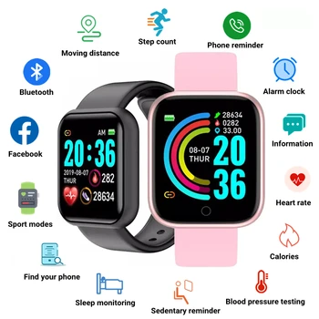 Y68 Bluetooth Smart Watch Homens Mulheres D20 Pressão Arterial Monitor De Frequência Cardíaca Esporte Smartwatch De Fitness Tracker Para Xiaomi Huawei