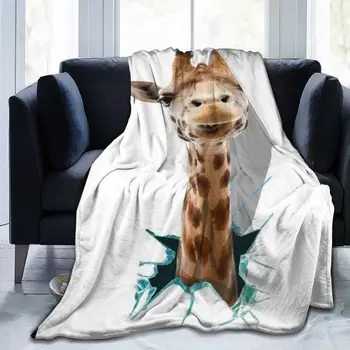 Cartoon girafa impressão 3D, macia e quente coral de veludo, flanela de cama, cobertor de peles artificiais de vison, colcha, inverno verificado bla