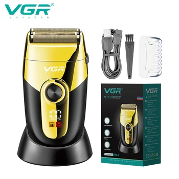 VGR máquina de Barbear Profissionais Folha Barbeador Recarregável Aparador de Pêlos máquinas de barbear Elétricas Máquina de Barbear para os Homens com a cobrança de Base de V-383