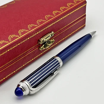 Luxo, Qualidade Do Clássico Azul Caneta Esferográfica De Aço Inoxidável Ragging Escrita Suave De Escritório Com Jóia