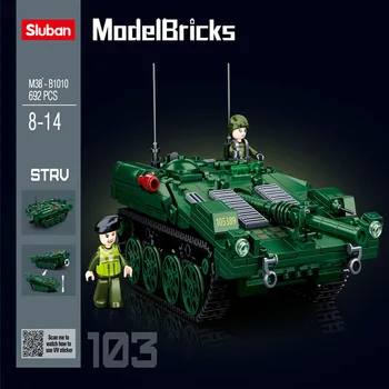 Sluban Bloco de Construção de Brinquedos Morden Militar B1010 STRV103 Tanque Principal de Batalha 692PCS Tijolos Blindado Compatbile Com as Principais Marcas