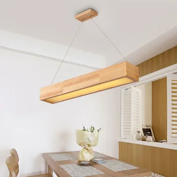 Estilo europeu moderno personalidade de madeira maciça estilo Japonês barra de LED restaurante de escritório de madeira retangular Luzes Pingente LX102711