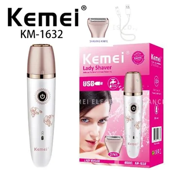 Kemei KM-1632 Senhora Corpo Raspagem máquina de Barbear Feminino, Impermeável Navalha de Cabelo máquina de Barbear Removedor de Pêlos Epilater 2 Em 1