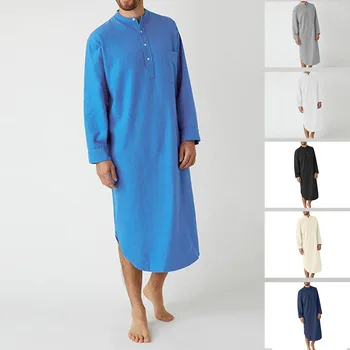 Homens de Sono Vestes de Cor Sólida Manga Longa Camisola O Pescoço de Lazer Mens Roupões de banho Conforto 2023 Homewear Plus Size