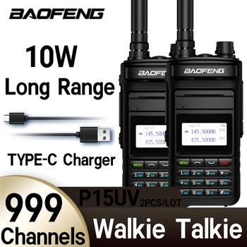 BAOFENG de Alta Potência Walkie Talkie P15UV 2PCS de Longo Alcance CB Portátil de Dupla Banda UHF VHF FM Transceptor de Caça de Banda Dupla Profesiona
