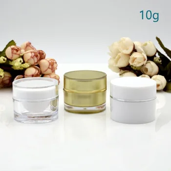 10g de plástico acrílico reta forma redonda jarra/pote/lata frasco de creme para os olhos/soro/essência/exemplo de jar test gel de cuidados com a pele embalagem
