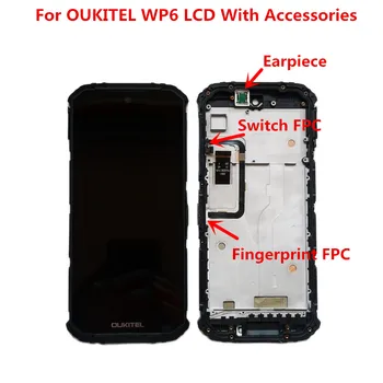 Original Oukitel WP6 Display LCD Com Moldura de Digitador da Tela de Toque+ de impressões digitais Substituição do conjunto Vidro