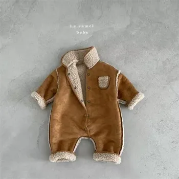 Inverno Romper Do Bebê Recém-Nascido Cordeiro De Lã De Bebê, Romper A Roupa Do Lado Do Dobro De Espessura Quente Infantil Macacão Para Menino Criança Playsuit