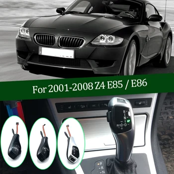 A Fibra de carbono Preto Prata LED Botão de Mudança de marcha Shifter Alavanca para o BMW Z4 Roadster E85 Coupé E86 2001-2008 Automático Acessórios