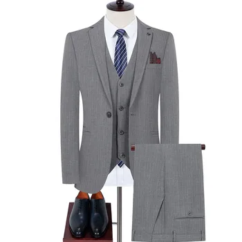 ( Blazer + Calça +Colete) 3 Pcs Conjuntos de Moda masculina Casual Boutique de Negócios de Casamento Padrinhos de Terno Jaqueta Casaco Calças Colete