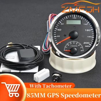 Impermeável 85mm GPS Velocímetro de 200 km/h, MPH, Com Tacômetro 0-8000RPM Odômetro Com Antena GPS e a Quilometragem do Motor Iate Barco