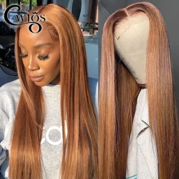 Marrom-dourado gelationless transparente cabelo liso 180% densidade sintético 13X4 lace front wig rainha de festa cosplay diária
