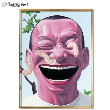 Chinês Artistas Contemporâneos Artesanal Moderno Abstarct a Boca Grande de Pessoas Engraçadas Imagem na Tela Imitação Pinturas