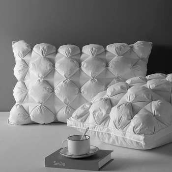 Bidekanu De Luxo Ganso Travesseiros De Pena De Apertar O Design Pescoço Proteção De Suporte Médio Travesseiro 100% Algodão 063,1 Pcs