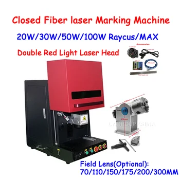 100W Raycus Fechado de Fibra de Marcação a Laser, Máquina de 20W 30W 50W Max Com Eixo Rotativo Elétrico Elevador Função Para Não-Brilho de Metal