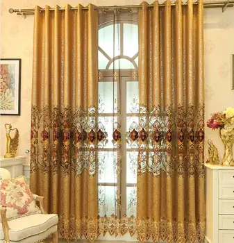 FYFUYOUFY Luxo Europeu de bordar a cortina de quartos, sala de Sombreamento cortina de pano Ocos bordado em tule de Luxo