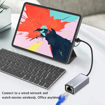 Útil Portátil Seguro-Tipo C USB para RJ45 Ethernet Adaptador de Placa de Rede para Tablet Ethernet Conversor Adaptador Ethernet
