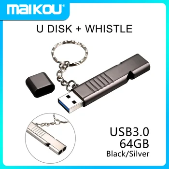 USB3.0 Disco de U Apito USB Flash Drive 64GB 2-em-1 Design Portátil o Disco de U Material da Liga do Zinco